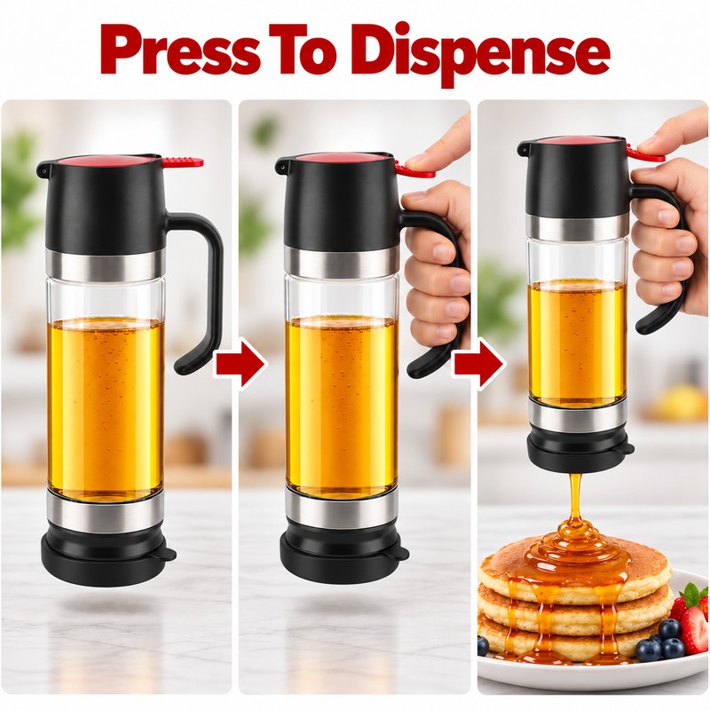 No-Drip Glass Honey Dispenser with Trigger Handle – Syrup Pourer