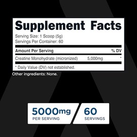 TransformHQ- Monohidrato de Creatina en Polvo (60 Porciones) Sin Sabor 5000mg Por Porción