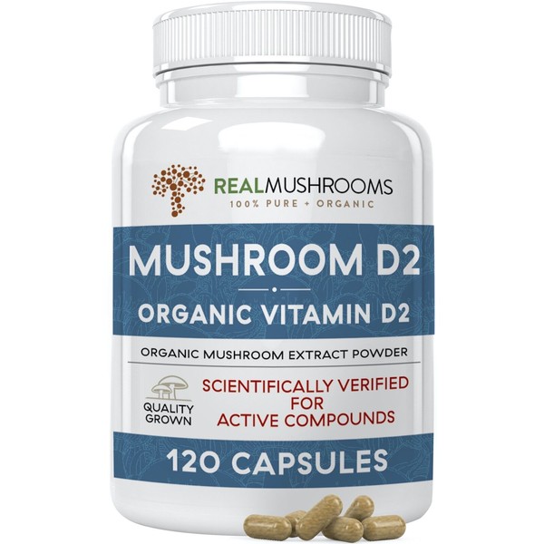 Organic Vegan Mushroom-Based Vitamin D2 Supplement (120 Caps - 1000IU)