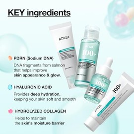 Anua Salmon DNA PDRN Glow Essential Starter Kit, Hyaluronic Acid Skincare Set, Glass Skin Routine with Firming & Hydrating Cleanser, Toner, Serum & Cr