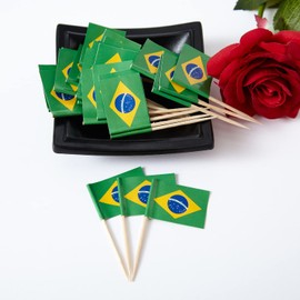 GentleGirl 100 Pcs Brazil Flag Brazilian Toothpick Flags Small Mini Brazilian Cupcake Toppers Stick Flags Decorations