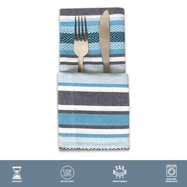 CHARDIN HOME Blues Salsa Stripe Napkin, 18x18 in, Set of 6 Everyday Cloth Napkins, Recycled Cotton, Also Perfect for Holidays, Dinner Parties, Birthdays, Weddings, Hotels