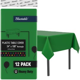 Plastic Tablecloth Disposable Green Rectangle (12 Pack) Bulk - Ultra Heavy Duty Table Cloth (54” x 108”) 6 Foot or 8 Foot Tables, Premium Green Party Table Cloths Birthdays [12 Pack]