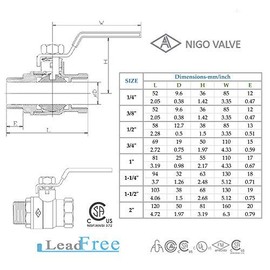 Nigo Industrial Co. 101SS"Lead Free" Series Forged Brass Ball Valve, UL/FM/CSA/CGA/AGA/ANSI/NSF 372 / California AB 1953 Approved, Lever Handle, NPT Female, Full Port 600WOG (1/2")