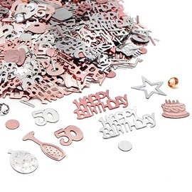 50th Happy Birthday Confetti Pink & Silver Party Decorations Table Décor Foil Metallic Glitz Table Scatter Sprinkles Cards Sprinkles Women Gifts Y3FSRZX (50th)