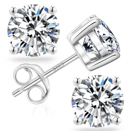 KRKCLIFE Moissanite Diamond Earrings, Men's, Hypoallergenic Metal, Moissanite Diamond Stud Earrings, Single Stone Earring, 4 Prong Setting, Sterling Silver, 0.3 ct/0.5 ct/0.6 ct/0.8 ct/1.0 ct/1.5 ct