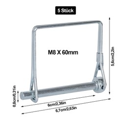 Pipe Folding Cotter Pins, Pack of 5, One Cotter Pins, 8 mm Folding Cotter Pins, Locking Pin with Square Shank, Rectangle Carbon Steel Safety Pin for Hinges, Towing Hitch and Garden