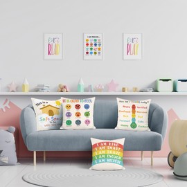 COZZSNUGE Calming Corner Cushion Covers Sun Rainbow Kids Velvety Decorative Pillowcases for Sofa Bed Home Classroom Reading Corner 45 x 45 cm Set of 4