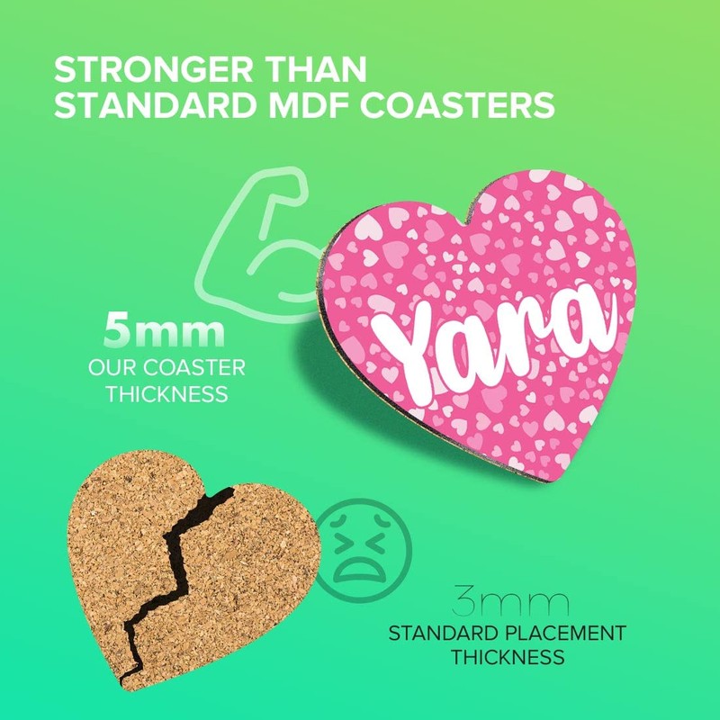 1 x Heart Coaster - Name Yara Pink Hearts Love