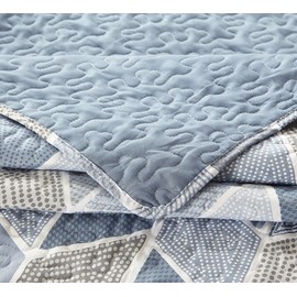 SLPR Heather Quilted Throw Blanket - 50" x 60" | Cream and Blue Chevron Lap Quilt for Couch and Bed