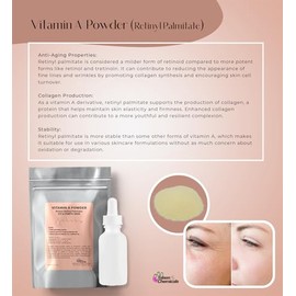 Vitamin A Powder Retinyl Palmitate, Pure Retinol Powdered Vitamin Water Soluble Vitamin A USP & Cosmetic Grade (1 oz. / 28 Grams)