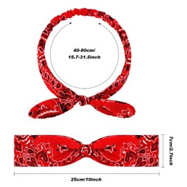 Hicarer 2 Pieces Bandana Headband for Women, Knot Retro Print Bandana Paisley Print Headband Adjustable Headwrap(Red, Blue)
