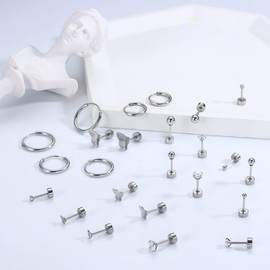 Drperfect Gold Stud Earrings Flat Back Earrings for Women Men Stainless Steel Earring Sets for Multiple Piercing Tiny Cubic Zirconia Ball Butterfly Cartilage Earrings Hoop Stud Nap Earrings for Sleeping