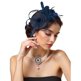 MIREAZW Fascinators Hats for Girls and Women Feather Tea Party Hats Mesh Hat with Headband and Clip Blue