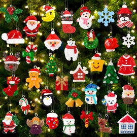 YUJUN 36pcs Mini Christmas Ornaments Resin Set for Christmas Tree Decoration,Christmas Small Resin Miniature Figurines for Christmas Hanging Ornaments Decoration