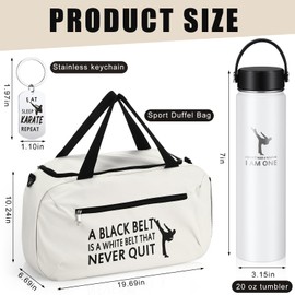 Layhit 3 Pcs Christmas Karate Gifts for Boys Taekwondo Bag Karate Bag Martial Arts Duffel Bag 24 oz Stainless Steel Water Bottle Karate Keychain Taekwondo Gifts for Kids Adults Karate Lover(White)