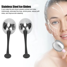 Pack of 2 Ice Balls for Facial, Stainless Steel Face Massage, Reduces Swelling, Ice Balls, Massager for Face, Neck and Eyes (Black Handle)