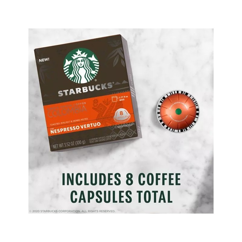 Starbucks Colombia Medium Roast for Nespresso Vertuo Capsules, 4 Boxes