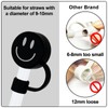 Whaline 6Pcs Black Smile Face Straw Covers 0.4 Inch Silicone