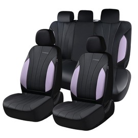 Coverado Car Seat Covers, Waterproof Seat Covers Full Set, Automotive Seat Covers 5 Pieces, All-Weather Purple Leather Car Seat Protectors Universal Fit for SUVs Trucks Sedans