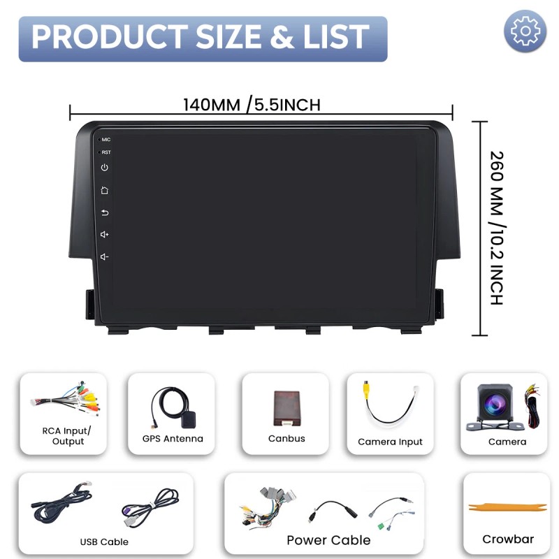 Apple Carplay For Honda Civic 2016-2021 Android 12 Car Stereo