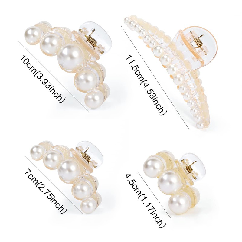 Mehayi Mehayi 4 PCS Large Pearl Hair Claw Clips for