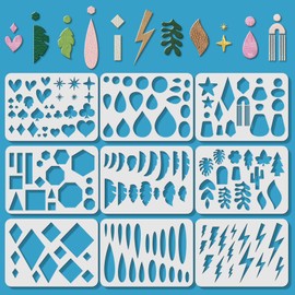 ORIGACH 9 Pcs Reusable Earrings Making Template Leather Earring Templates, Plastic Cutting Stencil with Differnt Patterns for Earrings Necklace Making Jewelry Crafts