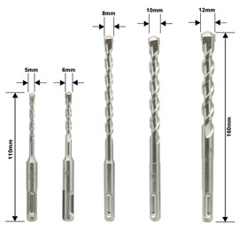 NORTOOLS SDS Plus Hammer Drills Bits Set with Carbide Tipped for Masonry in Plastic Storage Case for Concrete Brick Wall 5 PCS 5-12mm