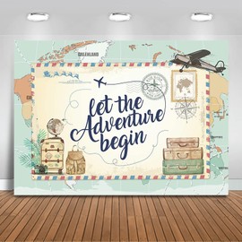 Mocsicka Adventure Awaits Backdrop 7x5ft Let The Adventure Begin Baby Shower Party Decorations Backdrops World Map Global Travel Airplane Birthday Bridal Shower Photography Background