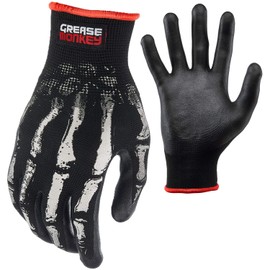 Grease Monkey Bone Series Foam Nitrile Mechanic Gloves with Grip, Work Gloves and All Purpose Gloves, Bones, Large Black