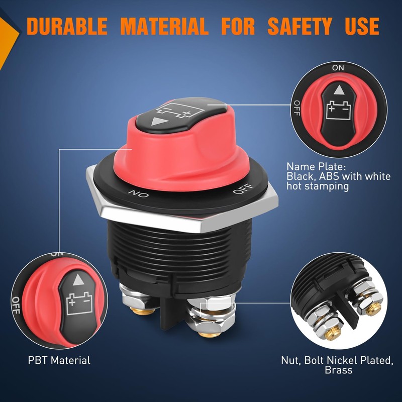 Nilight Battery Disconnect Switch 200A Master Disconnect Isolator 12V-48V On