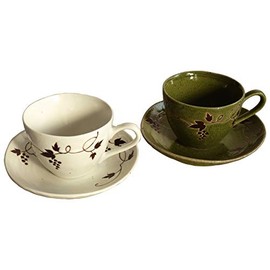 maebata つたぶどう ペア カップ&ソーサー 190ml 片岡鶴太郎 29685