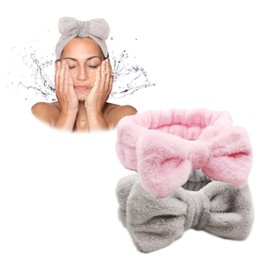 Dofash 2pcs Bowknot Bow Makeup Cosmetic Shower Elastic Hair Band Hairlace Headband Washing Face Shower Headbands, Makeup Hairbands, Beauty Cute Spa Headbands For Woman (Pink +gray)