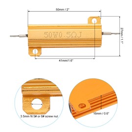 PATIKIL 50W 0.5 Ohm Aluminum Shell Resistor, 2 Pack Aluminum Housing Resistor Housed Case Wirewound Resistors Screw Tap Power Resistor 5% Tolerance, Golden