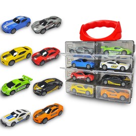 KIDAMI 8 Pack Die Cast Metal Toy Cars, 1:64 Scale Model Race Cars with Storage Case, Pull Back Vehicles Set for Kids Toddlers Adults Gift