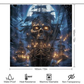 HOMCURSH Brebasf Vintage Skeleton Nautical Pirate Ship Shower Curtain Set Bathroom Set Decorative Watercolor Cool Mid Century Horror Pirate Ship 4 Piece Shower Curtain, Toilet Cover, U-Mat, Floor Mat