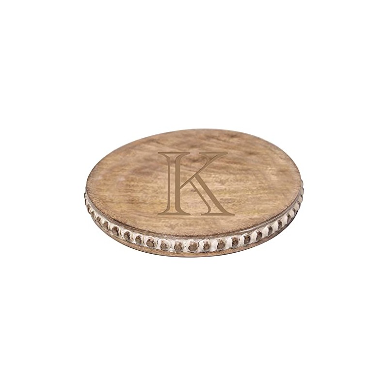 Mary Square Monogrammed K Rustic 12 inch Mango Beaded Round