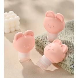 SIFRTOA Cute Bear Travel Bottles Set for Toiletries 3 Pack 80ML Leak Proof Silicone Containers for Conditioner Shampoo Lotion (Pink)