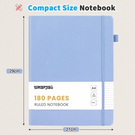 Smarpau A4 Notebook 180 Pages, Leather Journal Notebook with 80gsm Paper, Hardback Notepad Thick Journal for Women Men Writing, Note Book for Office School Travel (Blue)