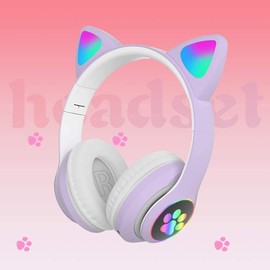 PREMCC LED con Luz Audifonos Inalámbricos Pata de Gato Auriculares Plegables sobre la Oreja con Micrófono