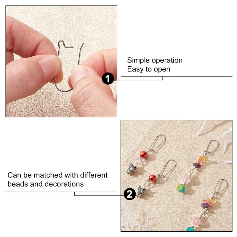 CREATCABIN 1 Box 100Pcs 2 Sizes Kidney Earrings Hook Silver