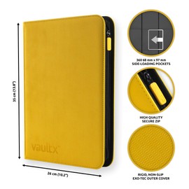 Vault X Premium Exo-Tec Zip Binder - 9 Pocket with 20 Double-Sided Pages for 360 Side-Loading Slot Trading Card Album Folder - Board, Collectible and Trading Card Games (Yellow)