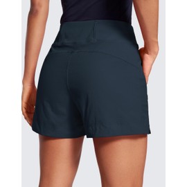 CRZ YOGA Women's Lightweight Mid Rise Hiking Shorts 4'' - Stretch for Athletic Summer Travel Outdoor Golf with Zip Pockets True Navy Large