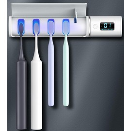 Toothbrush Cleaner, Toothbrush Sanitizer, UV-C Rechargeable Wall Mounted Toothbrush Holder Cleaner with Fan Drying & LED Display, Intelligent Sensing Toothbrush Cleaner for Bathroom, 4 Toothbrush Slots & Timer Function