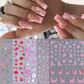 5 Sheets Flower Nail Art Stickers 3D Self Adhesive Daisy for Nails Spring French Pink Daisy Nail Designs Floral Nail Decals Summer for Nail Supplies Sun Flower Nail Sticker for Women DIY Decoration