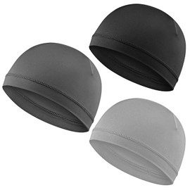 WY LIGHTING LEVEL 3Pcs Skull Caps Soft Lightweight Beanie Hats Moisture Wicking Stretchy Breathable Helmet Liner for Men (Black; Dark Gray; Light Gray)