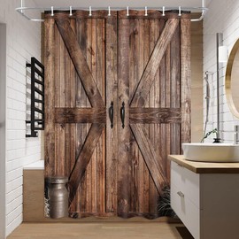 Jipusai Rustic Barn Door Shower Curtain for Bathroom, Retro Countryside Wood Board Bathroom Decor Curtain Sets,Art Vintage Famhouse Western Bath Curtains RV Shower Curtains with Hooks,54X70IN