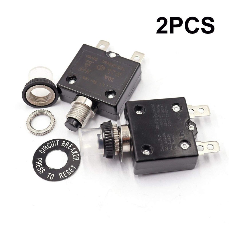 mxuteuk 2Pcs 30Amp Circuit Breakers Push Button Manual Reset 125/250V