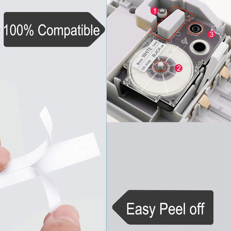 Compatible Label Tape Replacement for Casio XR-9WE2S XR-9WE Label Cartridges