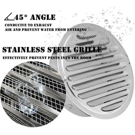 8 Inch Stainless Steel Air Vents, Louver Grille Round Vent Cover Wall Ventilation Outlet Soffit Vents with Built in Screen Mesh for House Ventilation